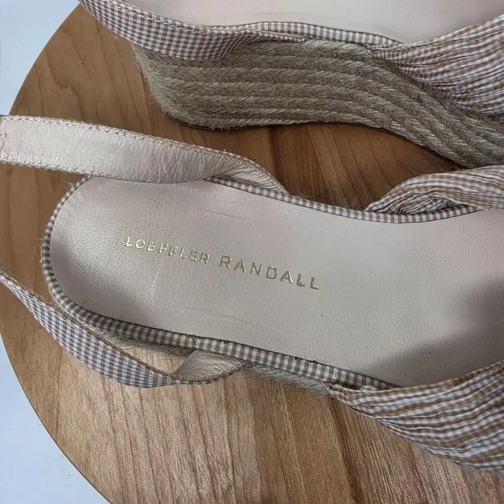 Loeffler Randall Shoes 7.5 Posey Espadrille Gingham Pleated Wedge Bow Jute Chic